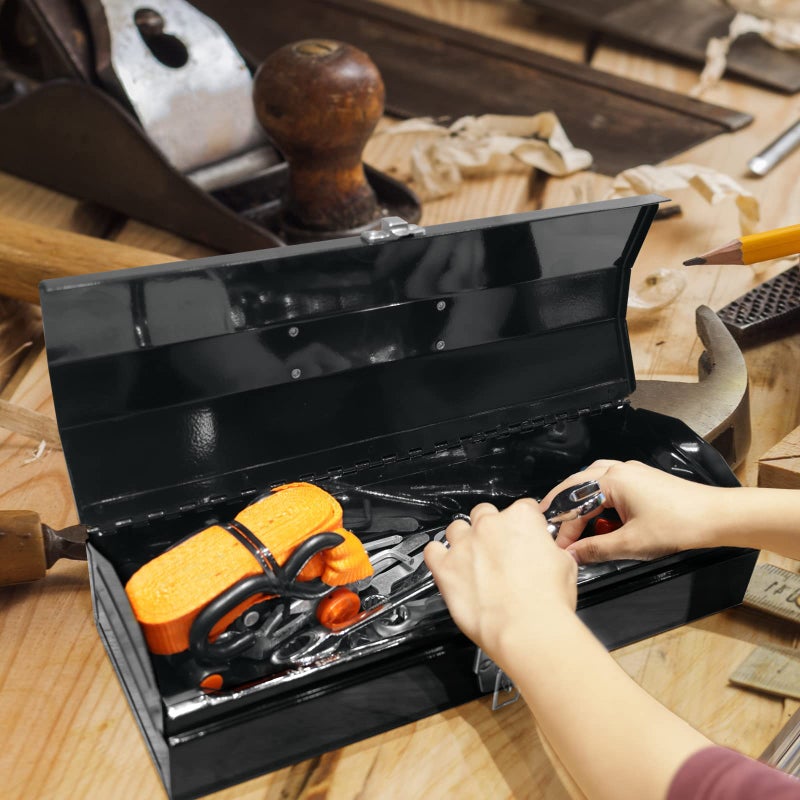 Torin ATB102B 16" Hip Roof Style Portable Steel Tool Box with Metal Latch Closure, Black - Image 5